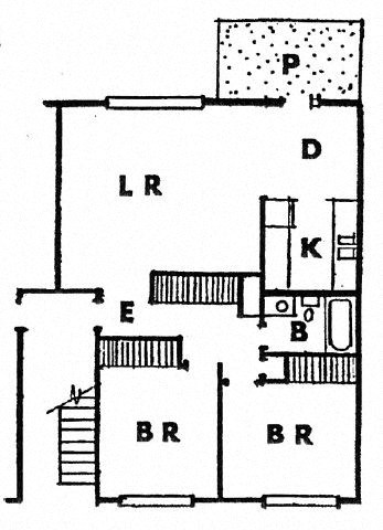 Floor plan for 2 beds, 1 bath, 841 sqft